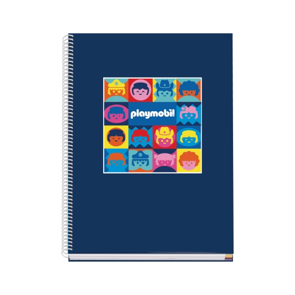 Dohe Playmobil Cuaderno Espiral A4 100 Hojas Microperforadas Cuadricula 5mm - Tapa Dura Carton Forrado - Bandas de Color