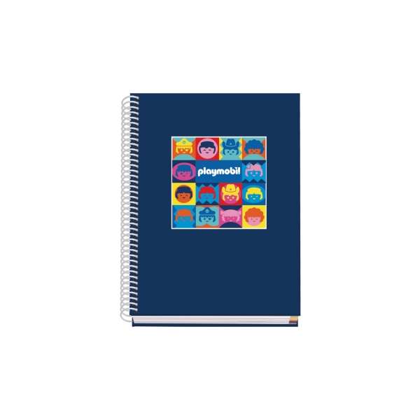 Dohe Playmobil Cuaderno Espiral A5 100 Hojas Cuadricula 5mm - Tapa Dura Impresa a todo Color y Plastificada en Brillo - Bandas de Color