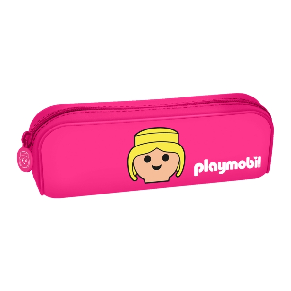 Dohe Playmobil Portatodo de Silicona - Cierre con Cremallera y Tirador de Goma - Color Rosa