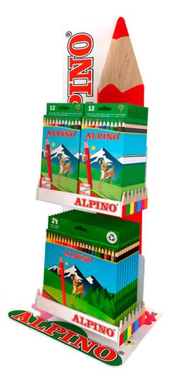 Alpino Estrella Expositor con 12 Packs de 24 Lapices de Colores + 24 Packs de 12 Lapices de Colores - Mina de 3mm - Resistente a la Rotura - Bandeja Extraible - Colores Surtidos
