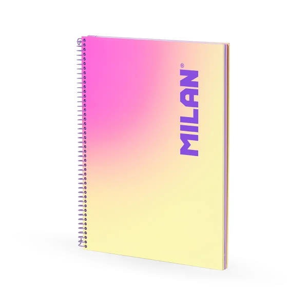 Milan Sunset Cuaderno Espiral Formato A4 Cuadricula 5x5mm - 90 Hojas de 95 gr/m2 - Microperforado, Bandas de Color y 4 Taladros - Color Amarillo/Rosa