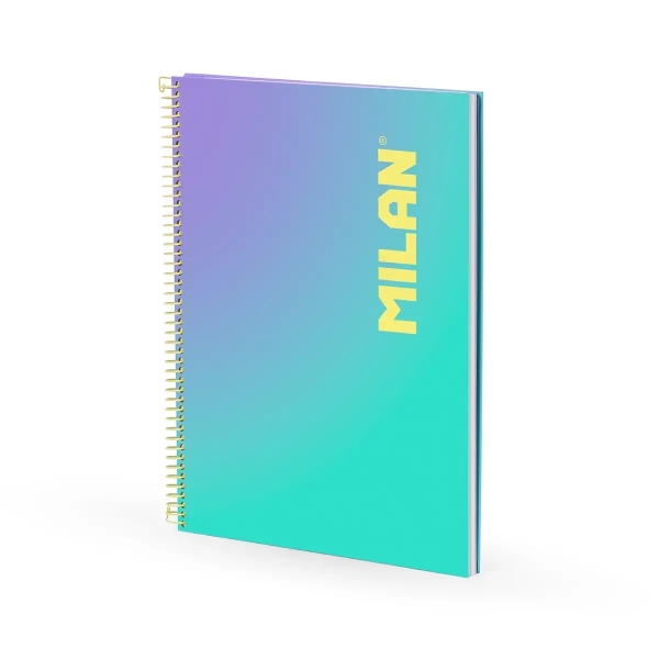 Milan Sunset Cuaderno Espiral Formato A4 Cuadricula 5x5mm - 90 Hojas de 95 gr/m2 - Microperforado, Bandas de Color y 4 Taladros - Color Turquesa/Violeta