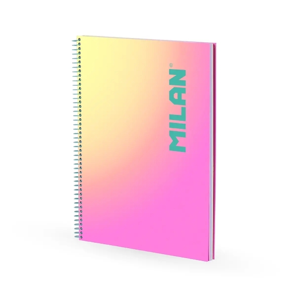 Milan Sunset Cuaderno Espiral Formato A4 Cuadricula 5x5mm - 90 Hojas de 95 gr/m2 - Microperforado, Bandas de Color y 4 Taladros - Color Rosa/Amarillo
