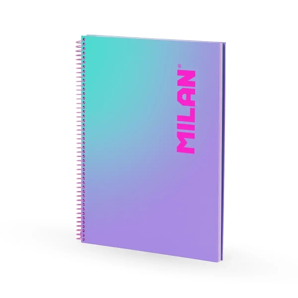 Milan Sunset Cuaderno Espiral Formato A4 Cuadricula 5x5mm - 90 Hojas de 95 gr/m2 - Microperforado, Bandas de Color y 4 Taladros - Color Violeta/Turquesa