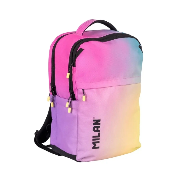 Milan Sunset Mochila Escolar 25L 5 Cremalleras - Bolsillos Laterales - Compartimento Acolchado para Portatil 16" - Tirantes Acolchados y Regulables - Color Predominante Rosa