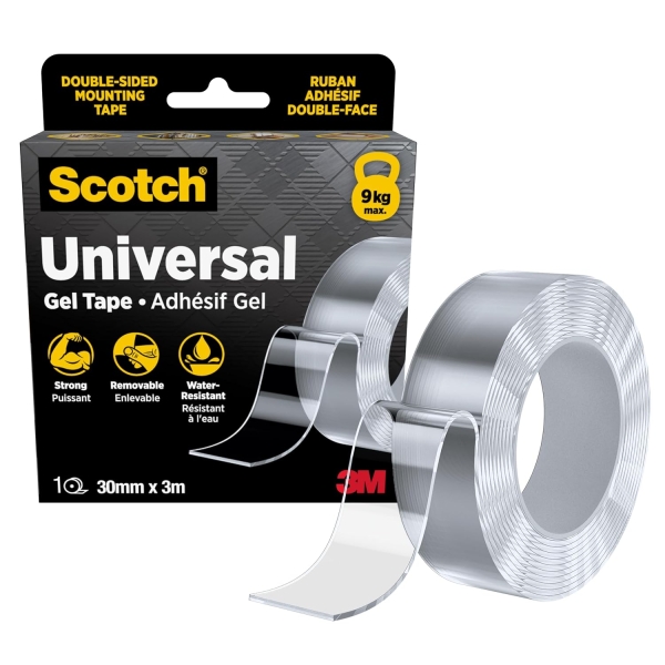 Scotch Cinta Adhesiva de Gel Doble Cara 30mmx3m - Adhesivo Removible - Soporta con Seguridad hasta 9 kg - Transparente
