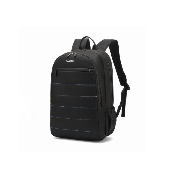 Coolbox BAG15-2N Mochila para Portatil 15.6" - Compartimento Acolchado - Tejido Impermeable - Bolsillos Laterales - Asa y Tirantes Regulables - Cinta Elastica Para Trolley - Color Negro