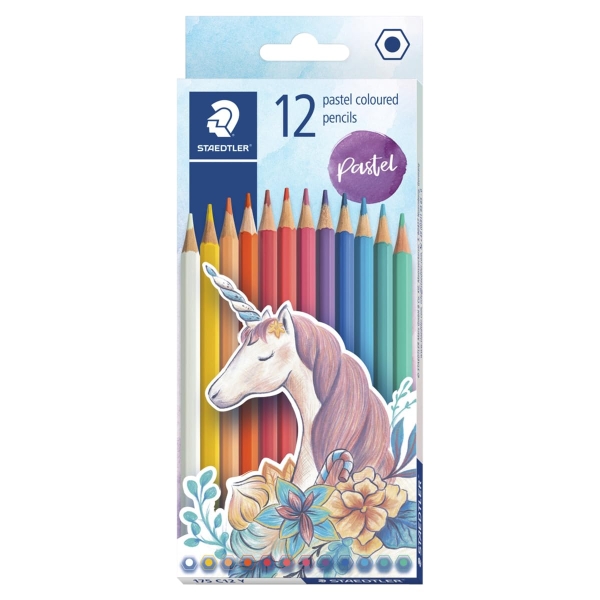 Staedtler 175 Pack con 12 Lapices Hexagonales de Colores Pastel - Facilidad de Afilado - Colores Pastel Surtidos