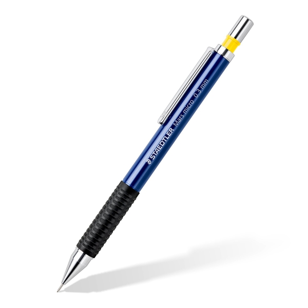 Staedtler Mars Micro 775 Portaminas 0.3mm - Punta Metalica Retractil - Mina Amortiguada - Grip de Caucho - Clip Metalico - Color Azul