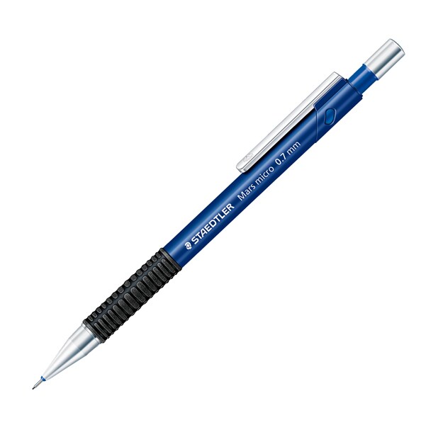 Staedtler Mars Micro 775 Portaminas 0.7mm - Punta Metalica Retractil - Mina Amortiguada - Grip de Caucho - Clip Metalico - Color Azul