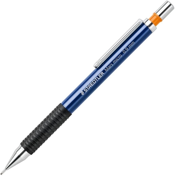 Staedtler Mars Micro 775 Portaminas 0.9mm - Punta Metalica Retractil - Mina Amortiguada - Grip de Caucho - Clip Metalico - Color Azul