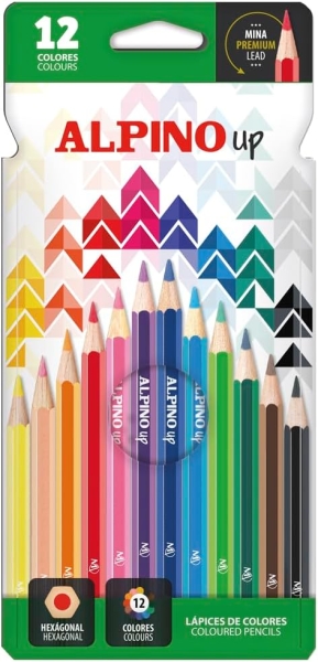 Alpino Up Pack con 12 Lapices de Colores Hexagonales - Mina Premium - Resistente a la Rotura - Colores Surtidos