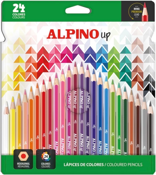 Alpino Up Pack con 24 Lapices de Colores Hexagonales - Mina Premium - Resistente a la Rotura - Colores Surtidos
