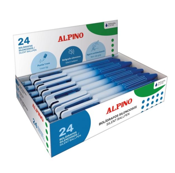 Alpino Boligrafo Retractil Silencioso - Punta 1mm - Agarre Antideslizante - Color Azul