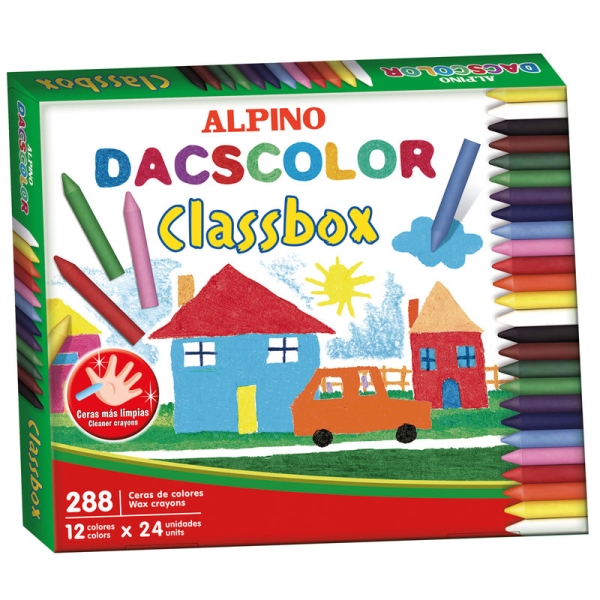 Alpino Dacscolor Economy Pack con 288 Ceras Semiblandas de Colores - Mezclables - No Manchan - Colores Surtidos