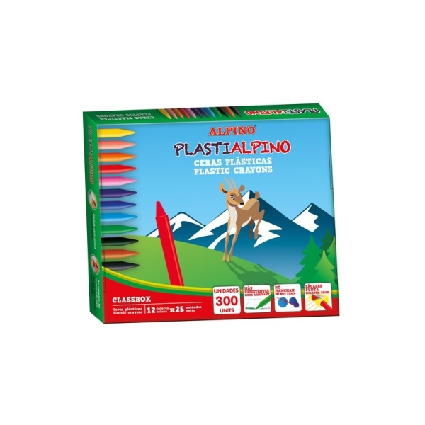Alpino PlastiAlpino Economy Pack con 300 Ceras para Niños - Material Resistente - No Manchan - Colores Brillantes - Colores Surtidos