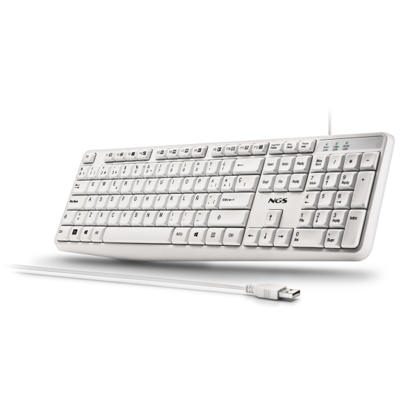 NGS Heritage Teclado USB - 12 Teclas Multimedia - Conexion USB-A - Ajuste de Inclinacion - Color Blanco