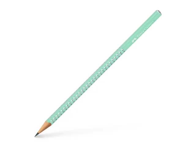 Faber-Castell Sparkle Aurora Lapiz Triangular de Grafito B - Mina Resistente a la Rotura - Con Cabelilla Plateada - Color del Cuerpo Verde Menta