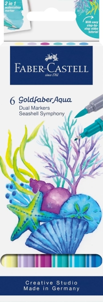 Faber-Castell Tropical Escapes Pack con 6 Rotuladores Goldfaber Doble Punta - Punta Pincel y Punta Fina 0.6mm- Solubles en Agua, Inodoros, Sin Acido y con PH Neutro - Colores Surtidos