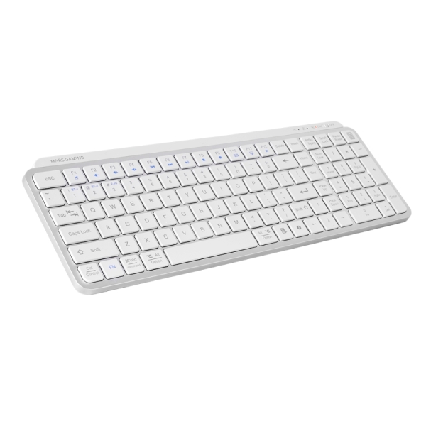 Mars Gaming MK-SILENKEYS Teclado Completo Inalambrico - Bluetooth - Disposicion Italiana QWERTY IT - 720mAh - Teclas Silenciosas de Perfil Bajo - Accesos Directos - 384x132x24mm - Color Blanco