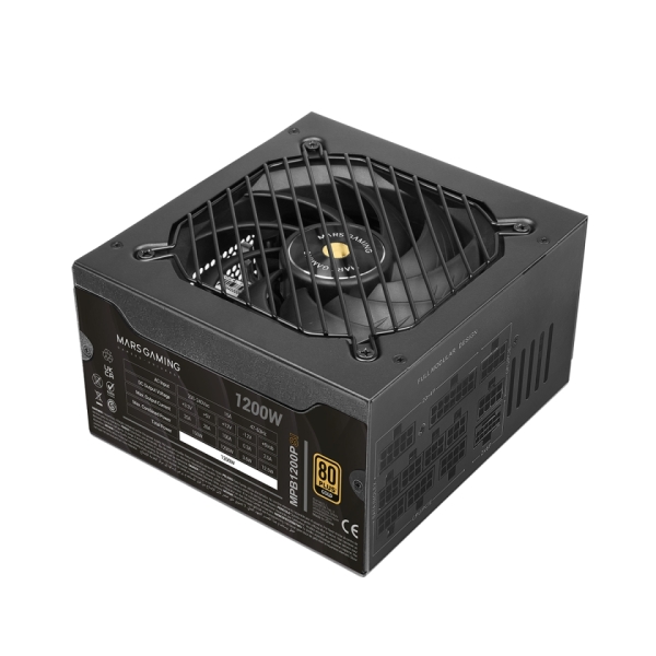 Mars Gaming MPB1200PSI Fuente de Alimentacion ATX - 1200W - Ventilador 140mm - 80 Plus Gold - Silencioso 14dB - Cableado Modular - Antivibracion - Cables Planos - 150x160x85mm - Color Negro
