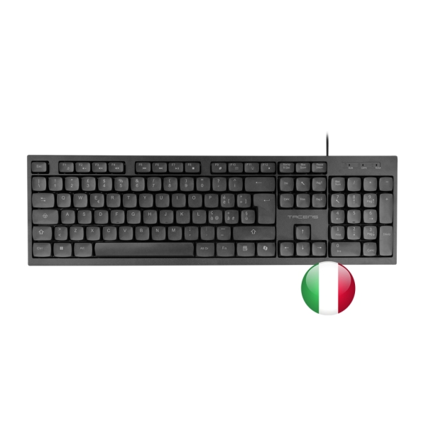 Tacens Anima AK02 Teclado Completo - Cable 1.3m - Disposicion Italiana QWERTY IT - Teclas Silenciosas de Perfil Bajo - Accesos Directos Multimedia e IA - 43.7x25x1.3cm - Color Negro