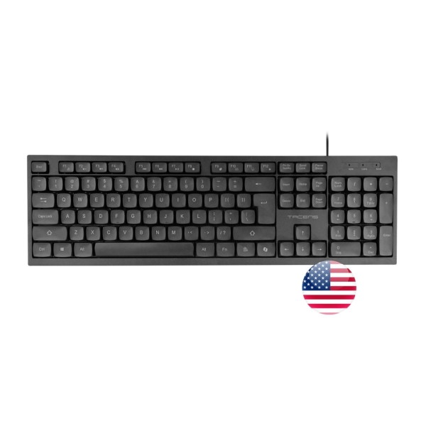 Tacens Anima AK02 Teclado Completo - Cable 1.3m - Disposicion Inglesa QWERTY US - Teclas Silenciosas de Perfil Bajo - Accesos Directos Multimedia e IA - 43.7x25x1.3cm - Color Negro