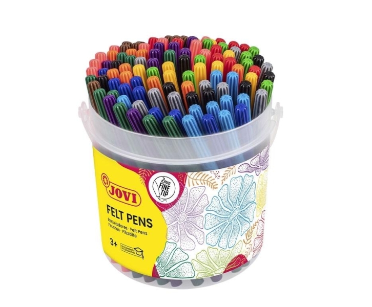 Jovi Felt Pens Bote con 120 Rotuladores - Punta de 2mm - Tinta de Gran Fijacion - Capuchon de Seguridad Ventilado - Colores Surtidos