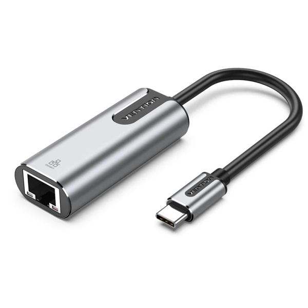 Vention Conversor USB-C a Ethernet - Cable de 15cm - Velocidad hasta 1Gbps - Carcasa de Aluminio - Color Gris
