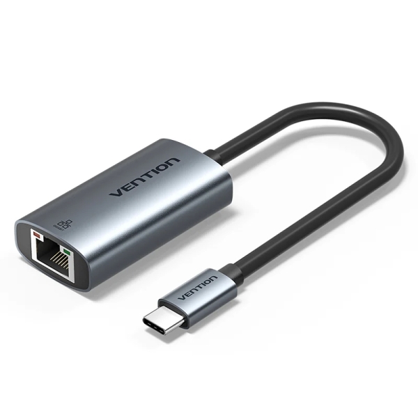 Vention Conversor USB-C a Ethernet - Cable de 15cm - Velocidad hasta 1Gbps - Carcasa de Aluminio y ABS - Color Gris