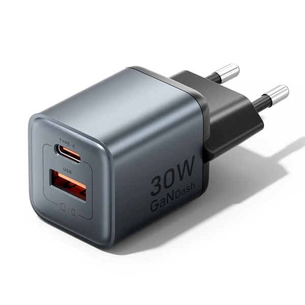 Vention Cargador de Pared - 30W - GaN - USB-C - USB-A - Carga Rapida - Tecnologia PPS - Color Gris
