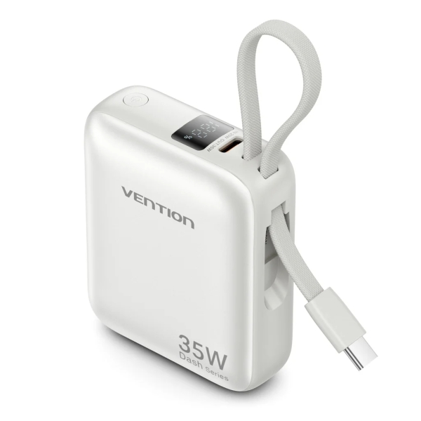 Vention Mini Powerbank de 10000mAh - Potencia de Salida hasta 35W - Cable USB-C Integrado - Power Delivery - Tecnologia PPS - Color Gris
