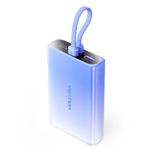 Vention Powerbank de 10000mAh - Potencia de Salida hasta 22.5W - USB-A - USB-C - Pantalla - Linterna LED Integrada - Apto para Viajes Aereos - 108x68x22mm - Color Azul