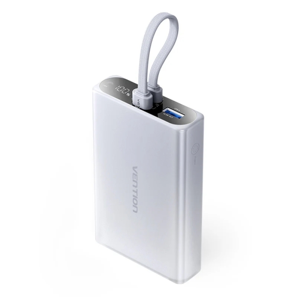 Vention Powerbank de 10000mAh - Potencia de Salida hasta 22.5W - USB-A - USB-C - Pantalla - Linterna LED Integrada - Apto para Viajes Aereos - 108x68x22mm - Color Gris