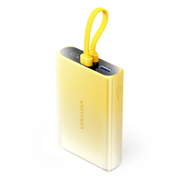 Vention Powerbank de 10000mAh - Potencia de Salida hasta 22.5W - USB-A - USB-C - Pantalla - Linterna LED Integrada - Apto para Viajes Aereos - Color Amarillo