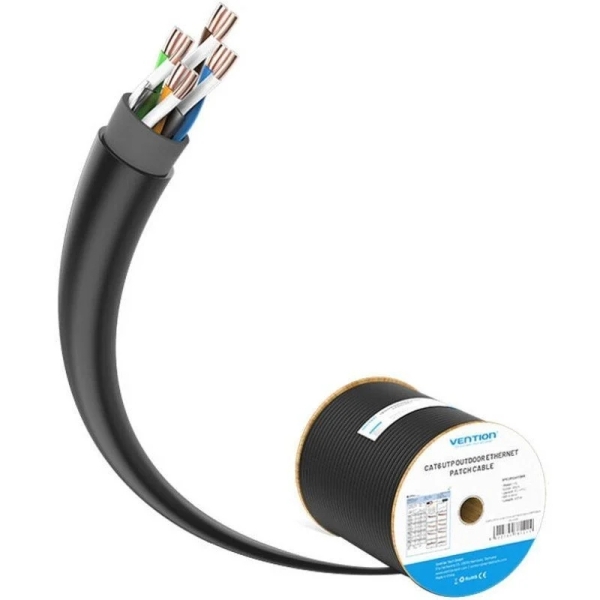 Vention Bobina de Cable de Red Ethernet - Longitud 305m - Cat6 UTP - 23 AWG - Velocidad hasta 1Gbps - Color Negro