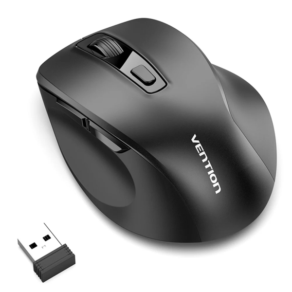 Vention Raton Ergonomico Inalambrico para Diestros - 6 Botones - 4000dpi - Bluetooth - Alcance 10m - Alimentacion a Pilas - Boton de Alternancia de Dispositivo - Color Negro