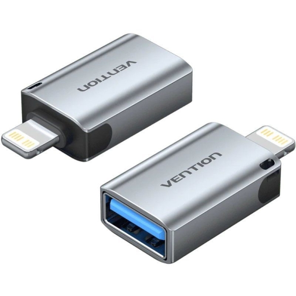 Vention Adapatador para Apple - Lightning Macho - USB-A Hembra - Funcion OTG - Aluminio - Color Gris