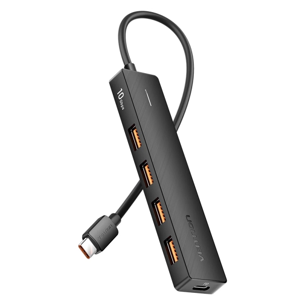 Vention Hub USB 5 en 1 - Potencia 100W - Cable USB-C de 15cm - 4xUSB-A - USB-C - Velocidad hasta 10Gbps - Color Negro