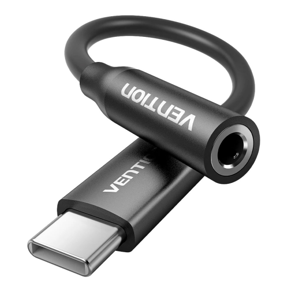 Vention Adapatador de Audio DAC - Jack 3.5mm Hembra - USB-C Macho - Cable 10cm - Aluminio - 29 AWG - Color Negro