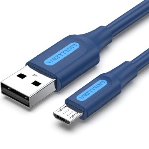 Vention Cable USB 2.0 - Potencia Maxima 60W - Longitud 1m - USB-A - Micro-USB - Velocidad hasta 480Mbps - Recubrimiento de PVC - Color Azul