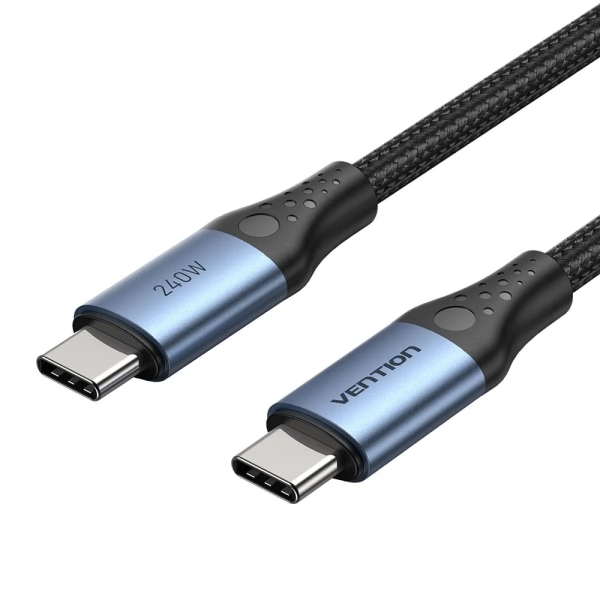 Vention Cable USB-C - Potencia hasta 240W - Longitud 2m - Recubrimiento de Nailon Trenzado - Velocidad hasta 480Mbps - Chip E-Marker - Color Negro y Azul