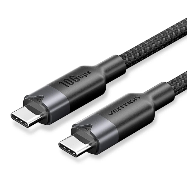 Vention Cable USB-C 3.2 - Potencia hasta 100W - Transmision 4K a 60 Hz - Longitud 2m - Recubrimiento de Nailon Trenzado - Velocidad hasta 10Gbps - Color Negro