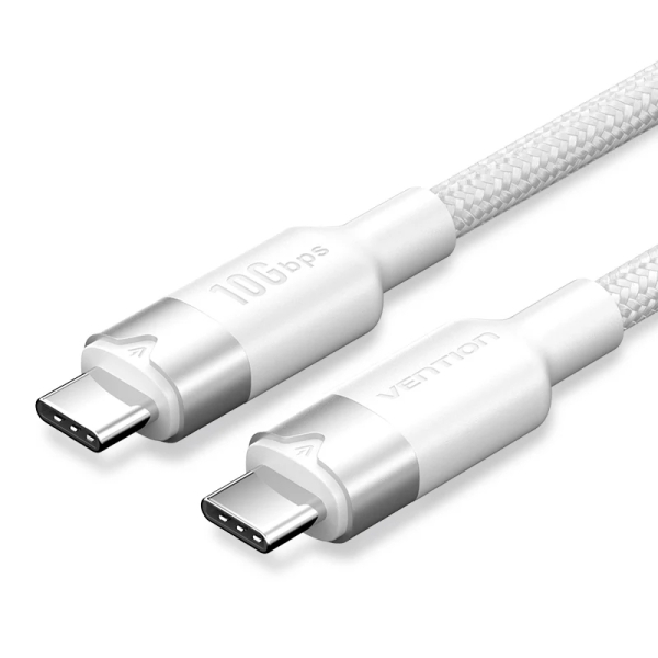 Vention Cable USB-C 3.2 - Potencia hasta 100W - Transmision 4K a 60 Hz - Longitud 1m - Recubrimiento de Nailon Trenzado - Velocidad hasta 10Gbps - Color Blanco