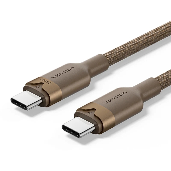 Vention Cable USB-C - Potencia hasta 240W - Longitud 2m - Recubrimiento de Nailon Trenzado - Velocidad hasta 480Mbps - Color Dorado