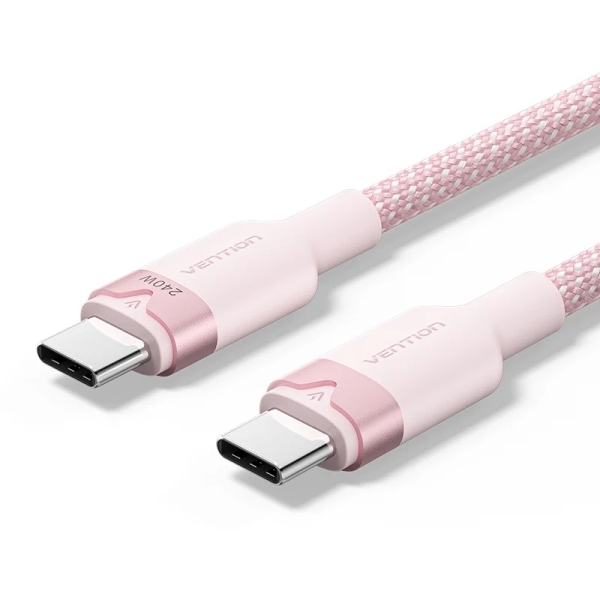 Vention Cable USB-C - Potencia hasta 240W - Longitud 1m - Recubrimiento de Nailon Trenzado - Velocidad hasta 480Mbps - Color Rosa