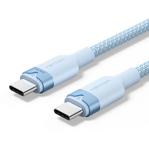 Vention Cable USB-C - Potencia hasta 240W - Longitud 1m - Recubrimiento de Nailon Trenzado - Velocidad hasta 480Mbps - Color Azul