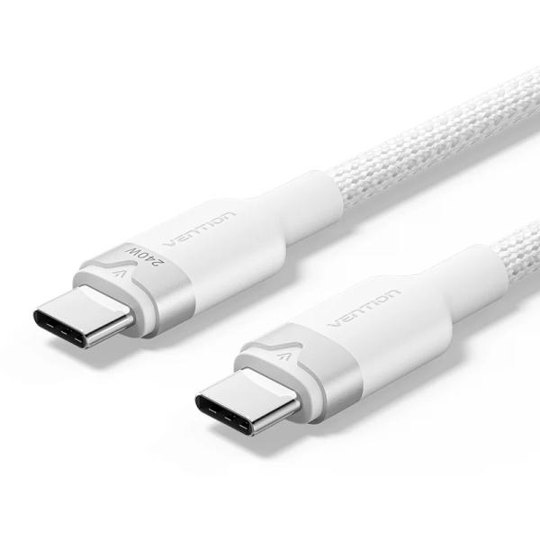 Vention Cable USB-C - Potencia hasta 240W - Longitud 1m - Recubrimiento de Nailon Trenzado - Velocidad hasta 480Mbps - Color Blanco