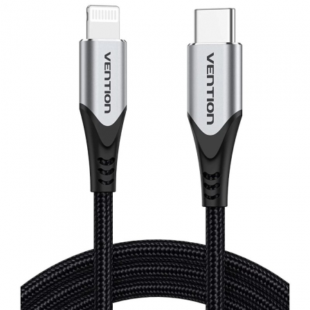 Vention Cable Lightning a USB-C - Potencia hasta 27W - Longitud 1.5m - Transferencias hasta 480Mbps - Proteccion Multicapa - Certificacion MFI - Color Gris