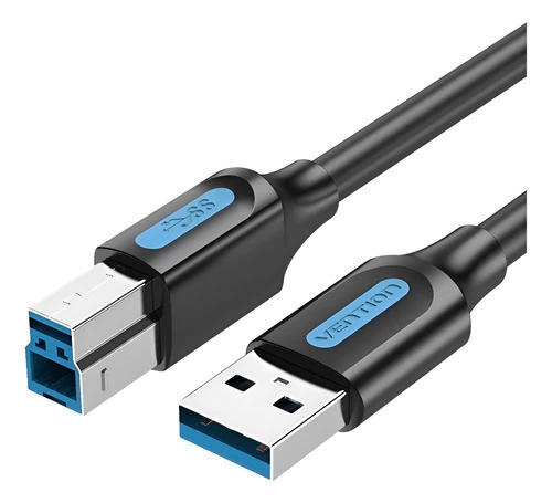 Vention Cable de Impresora - Longitud 1.5m - USB-A - USB-B 3.0 - Transferencia hasta 5Gbps - PVC - Acabado Niquelado - Color Negro